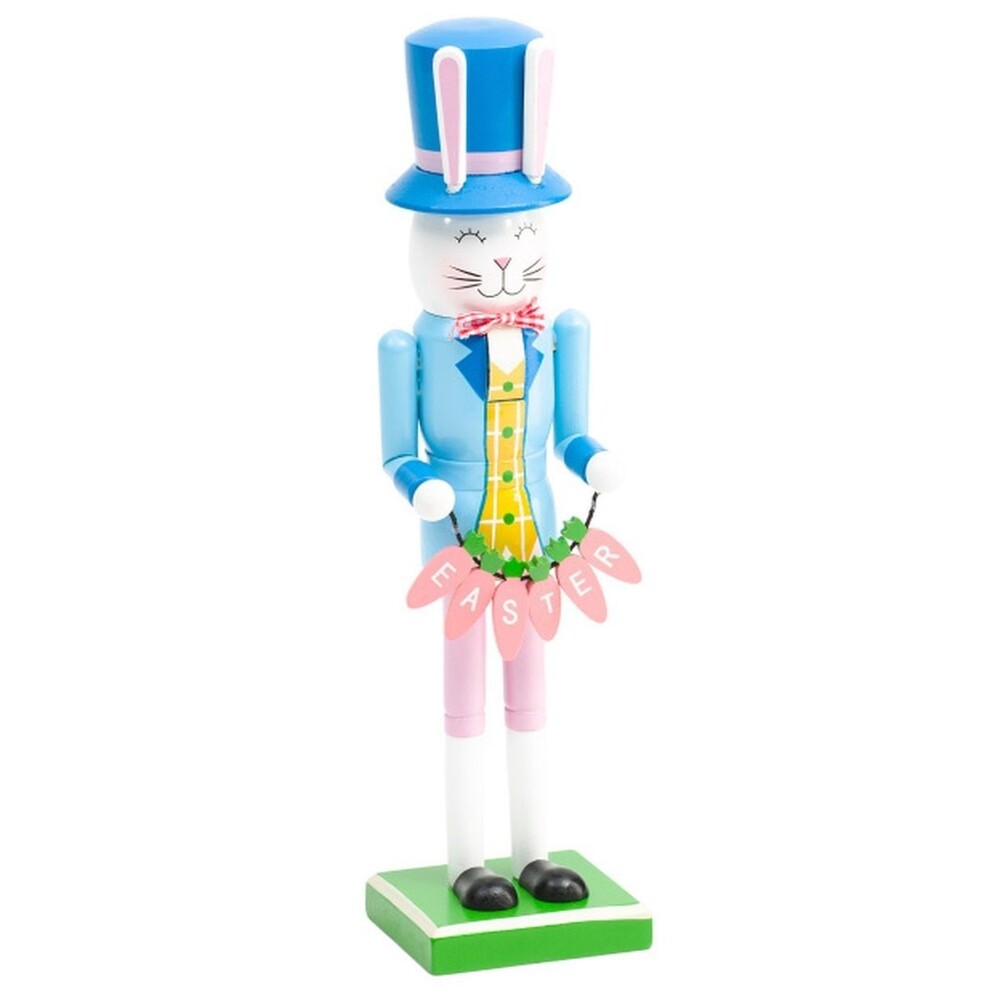 Wooden Christmas Nutcracker,14", EASTER RABBIT/BUNNY W/CARROTS GARLAND, BLUE,MAR